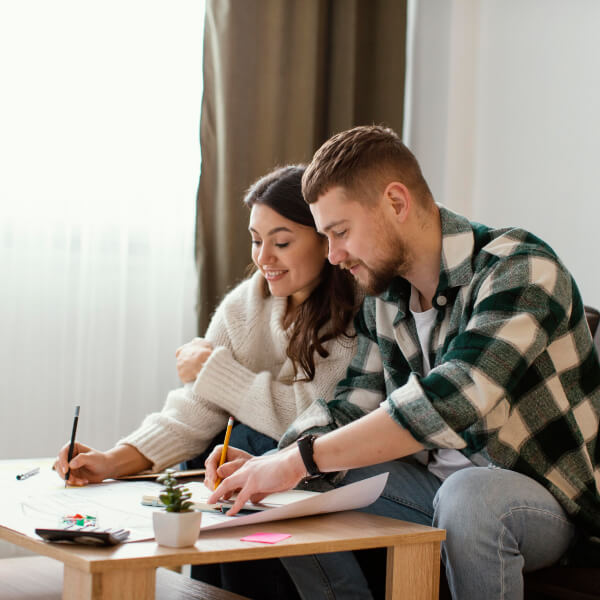 Couple reviewing financial documents together at a table, representing the basics of effective financial planning.
